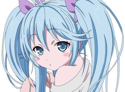 blue hair pigtail anime girl