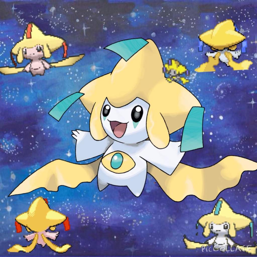 Jirachi is a white and yellow humanoid Pokemon, it has a large eye in the m...