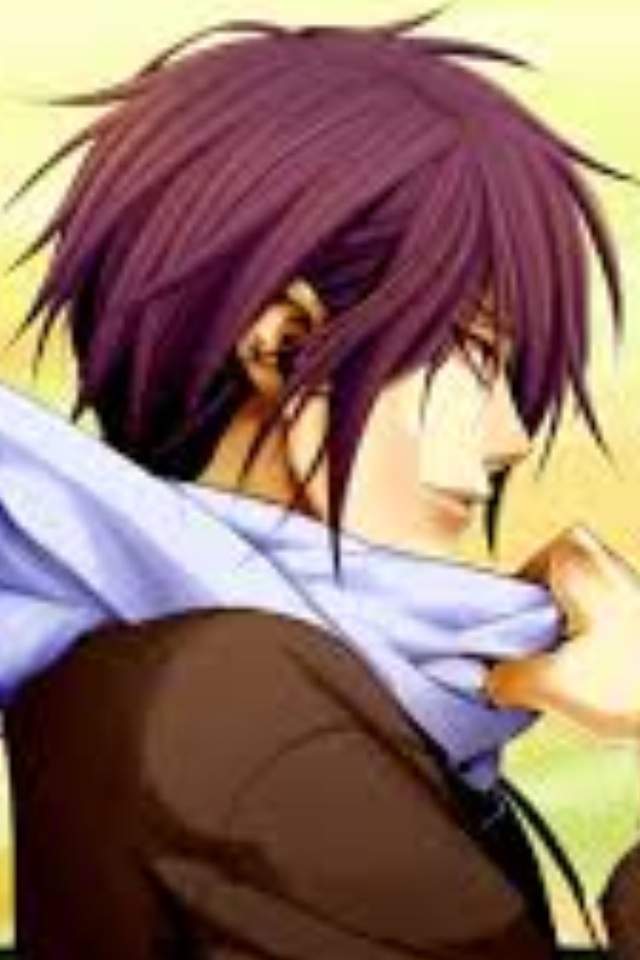 Anime boy with purple hair and purple eyes