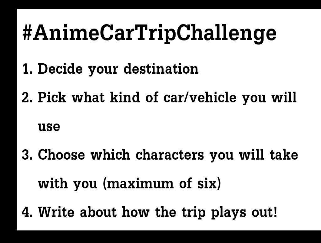 Anime Challange Anime Car Trip Challange Anime Amino