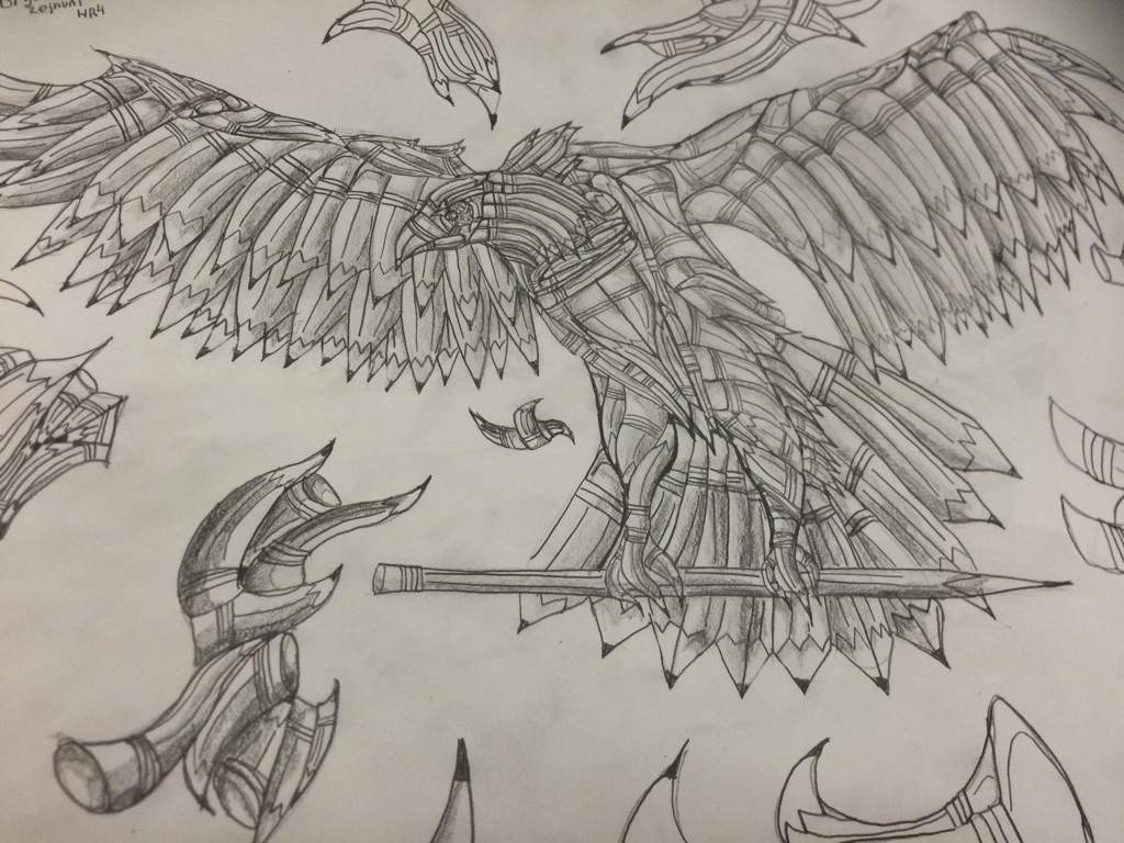 In art class my teacher said we have to draw a animal made out of pencils so i drew an eagle