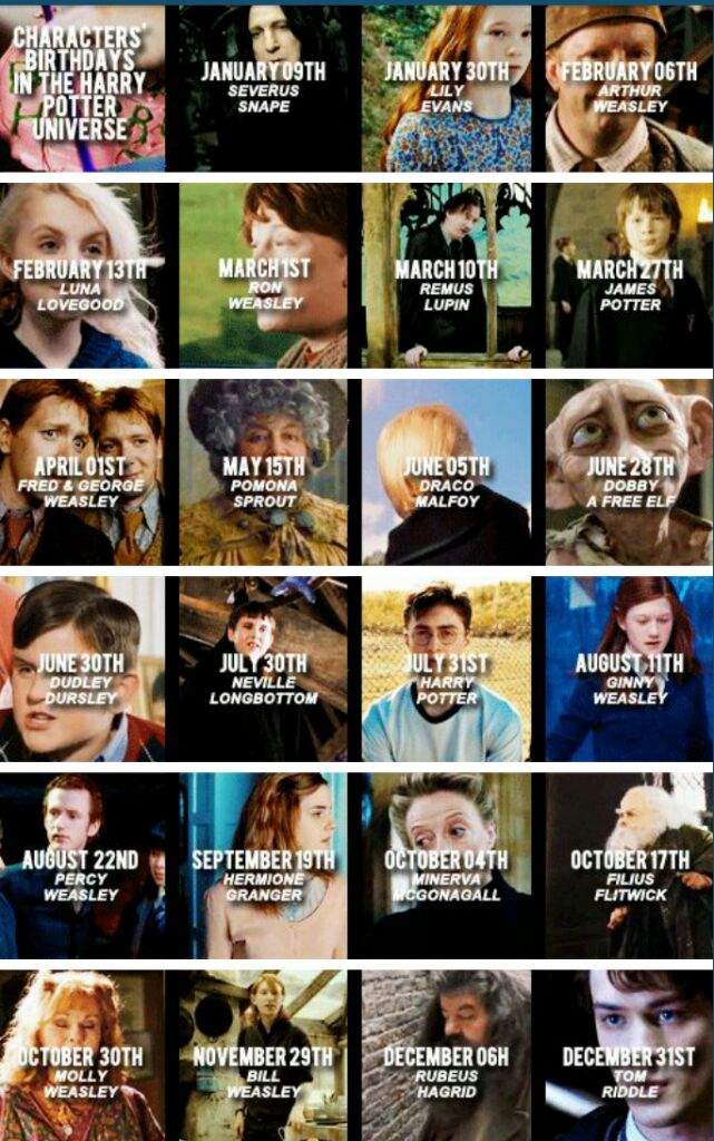 Characters Birthdays in the Harry Potter Universe | Harry Potter Amino