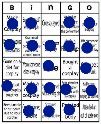 Cosplay bingo | Cosplay Amino