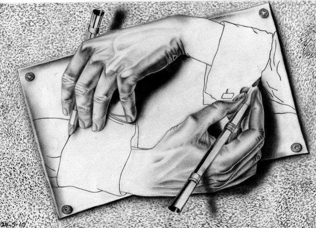 Maurits Cornelis Escher Drawing Hands Recreation 1948