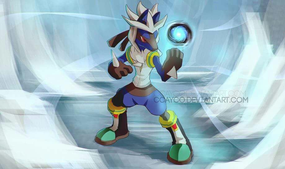 Lucario cosplaying as Silver The Hedgehog, performing an Aura Sphere. 