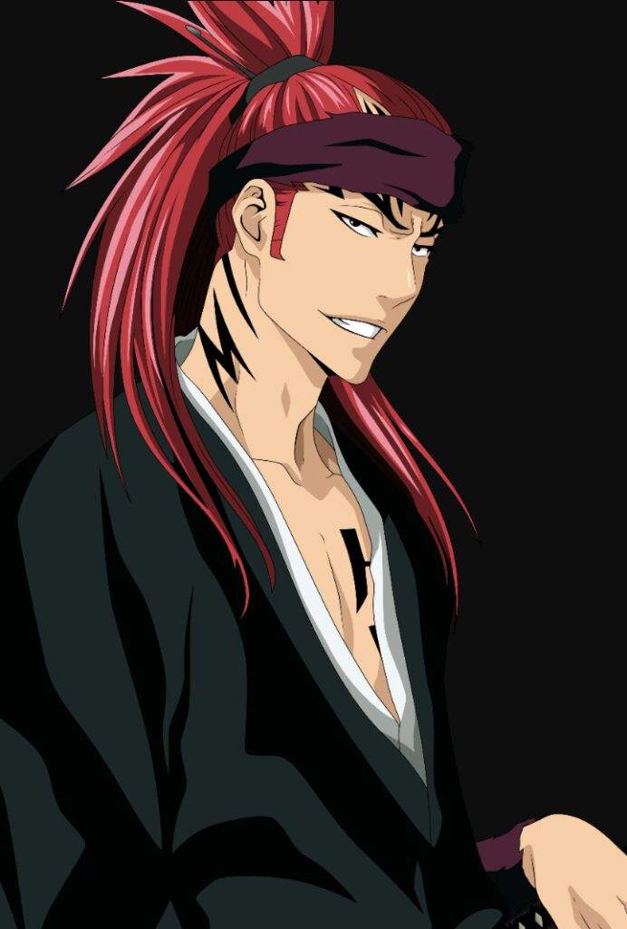 Renji has brown eyes and long crimson hair, which is usually kept in a high...