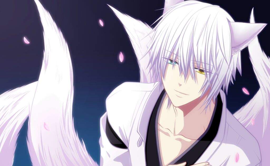 anime fox boy with white hair