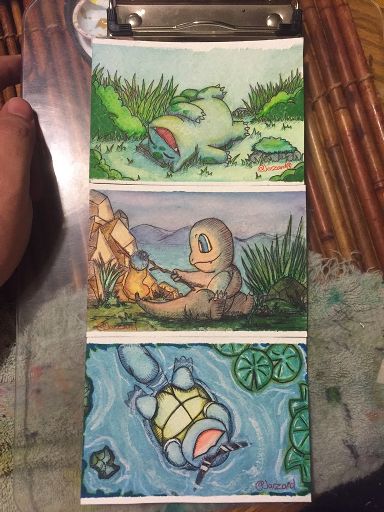 Pokemon gen 1 starter watercolors | Pokémon Amino