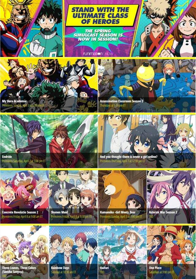 FUNimation Announces Spring Streaming LineUp Anime Amino