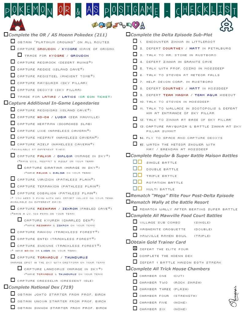 Pokemon Oras Checklist Pokemon Amino