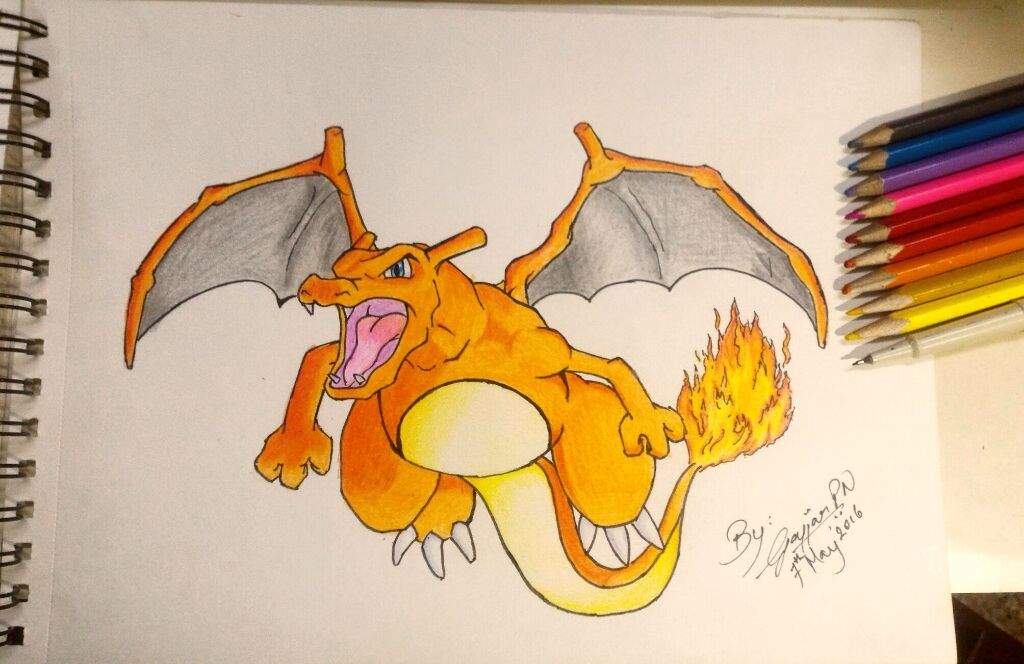 Charizard From Pokemon Using Pencil Colours | Art Amino