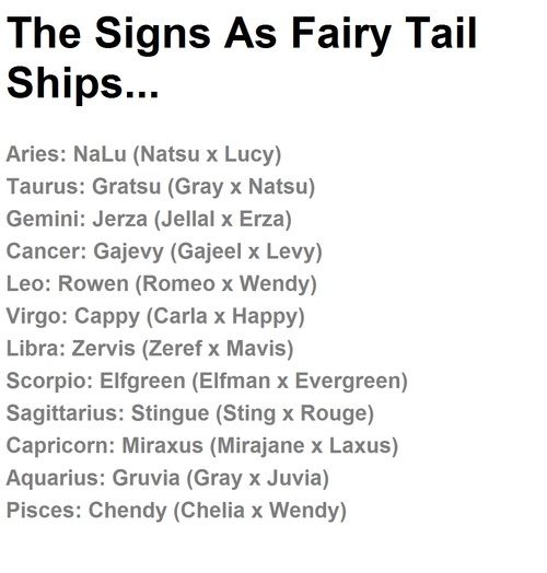Zodiac Signs For Fairy Tail Ships Anime Amino