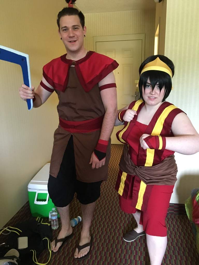 My friend and I cosplayed Toph and Sokka fire nation outfits! 
