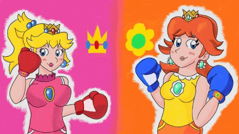 So, here's a drawing of Peach & Daisy Boxing that I drew in Art Ac...