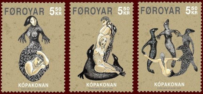 Faroese stamps depicting selkies