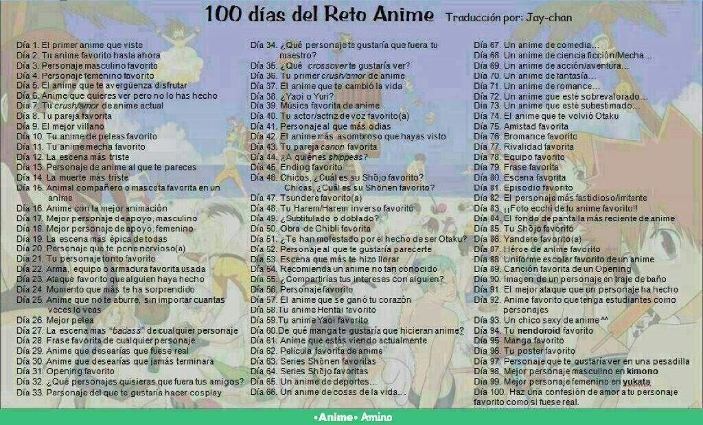 Reto de los 100 días | •Anime• Amino