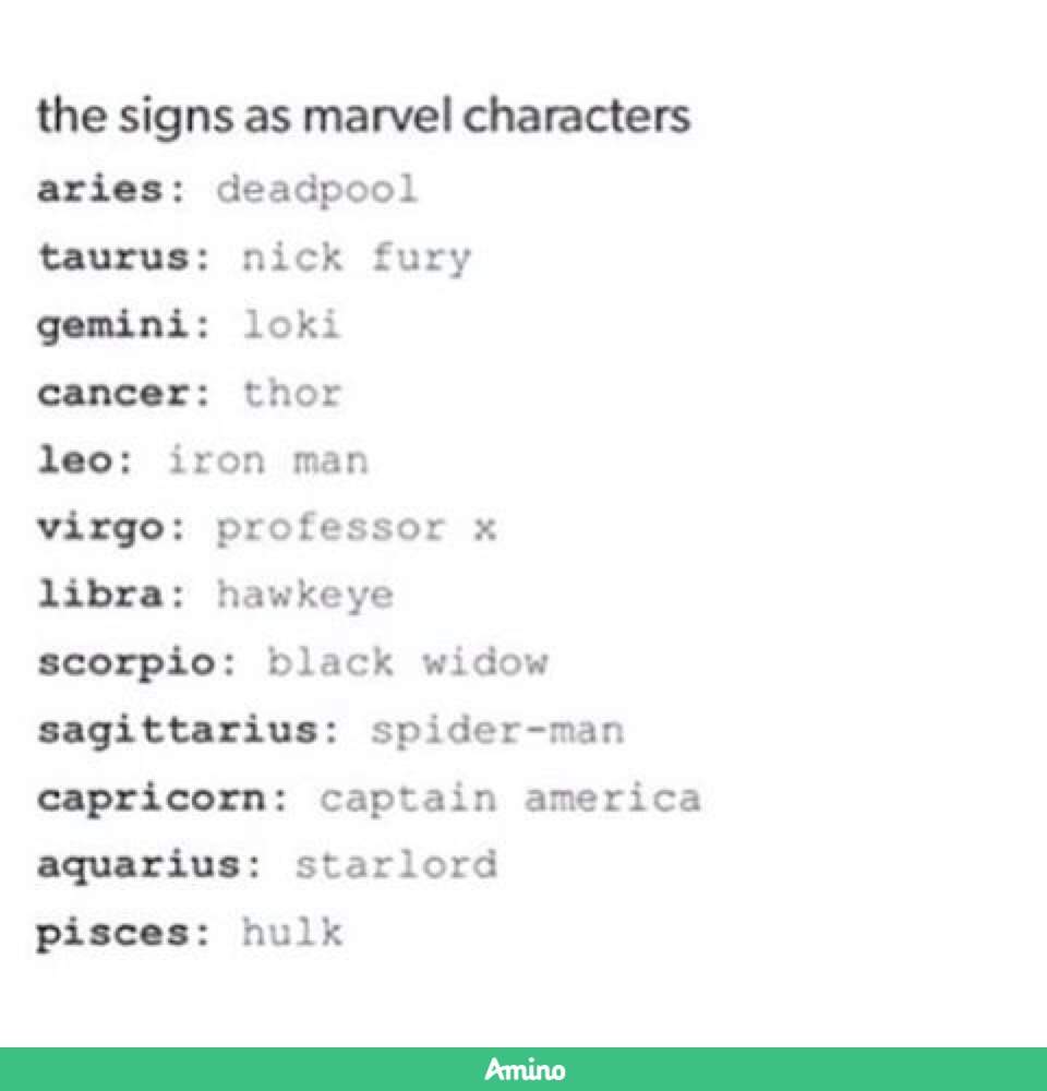 Marvel Characters Zodiac Amino