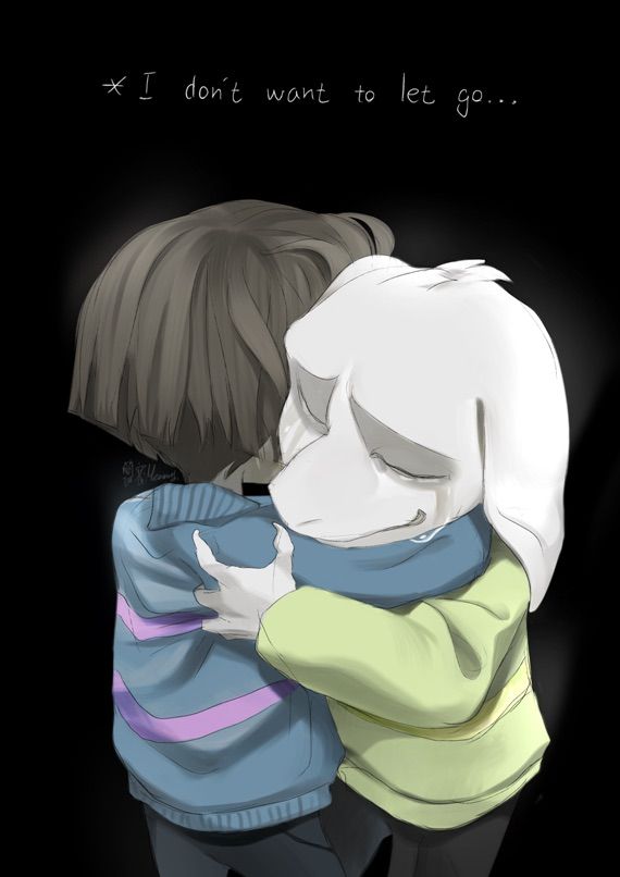 Story of undertale lyrics. Asriel and Frisk hug.