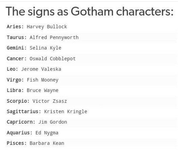 ♈♉♊♋♌♍Signs as Gotham Characters♎♏♐♑♒♓ GOTHAM Amino
