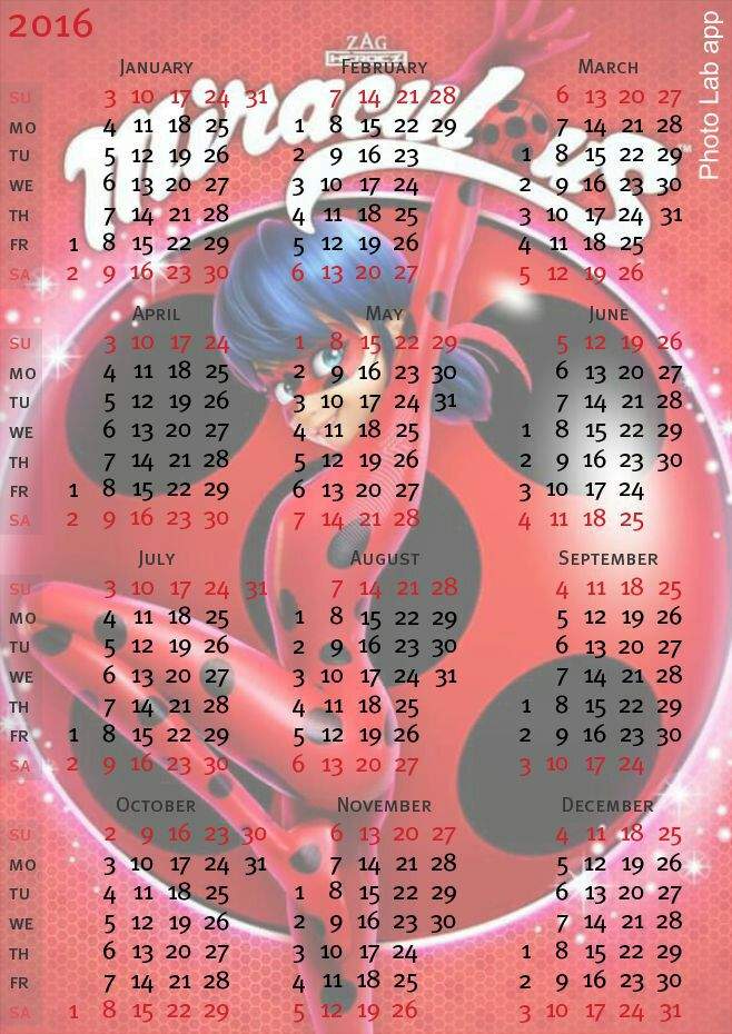 Hice este calendario •Miraculous Ladybug Español• Amino