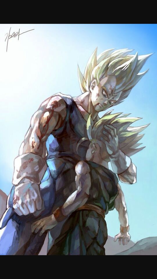 majin vegeta holding trunks