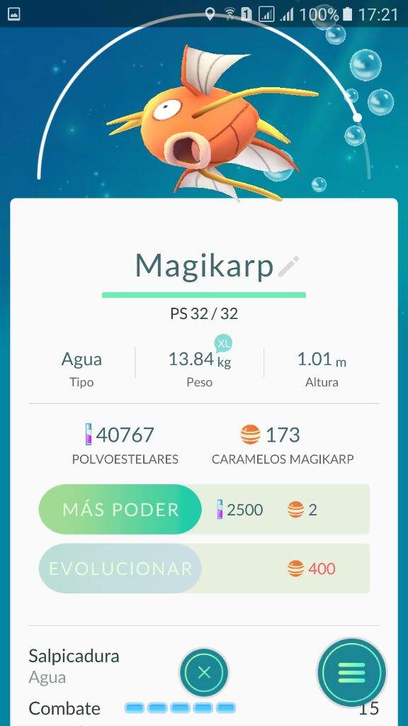 Mi magikarp perfecto salud, ataque y defensa estan