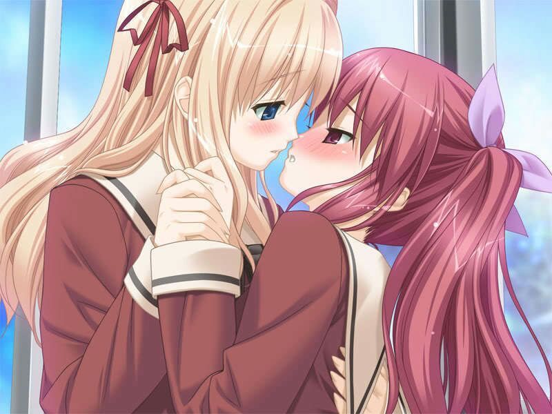 Anime lesbian kiss.