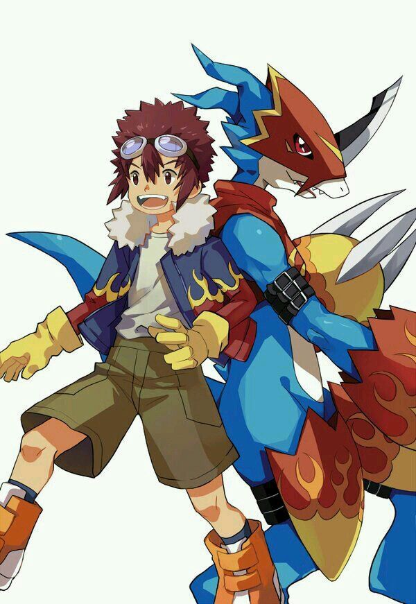 Davis and Flamedramon of Digimon.