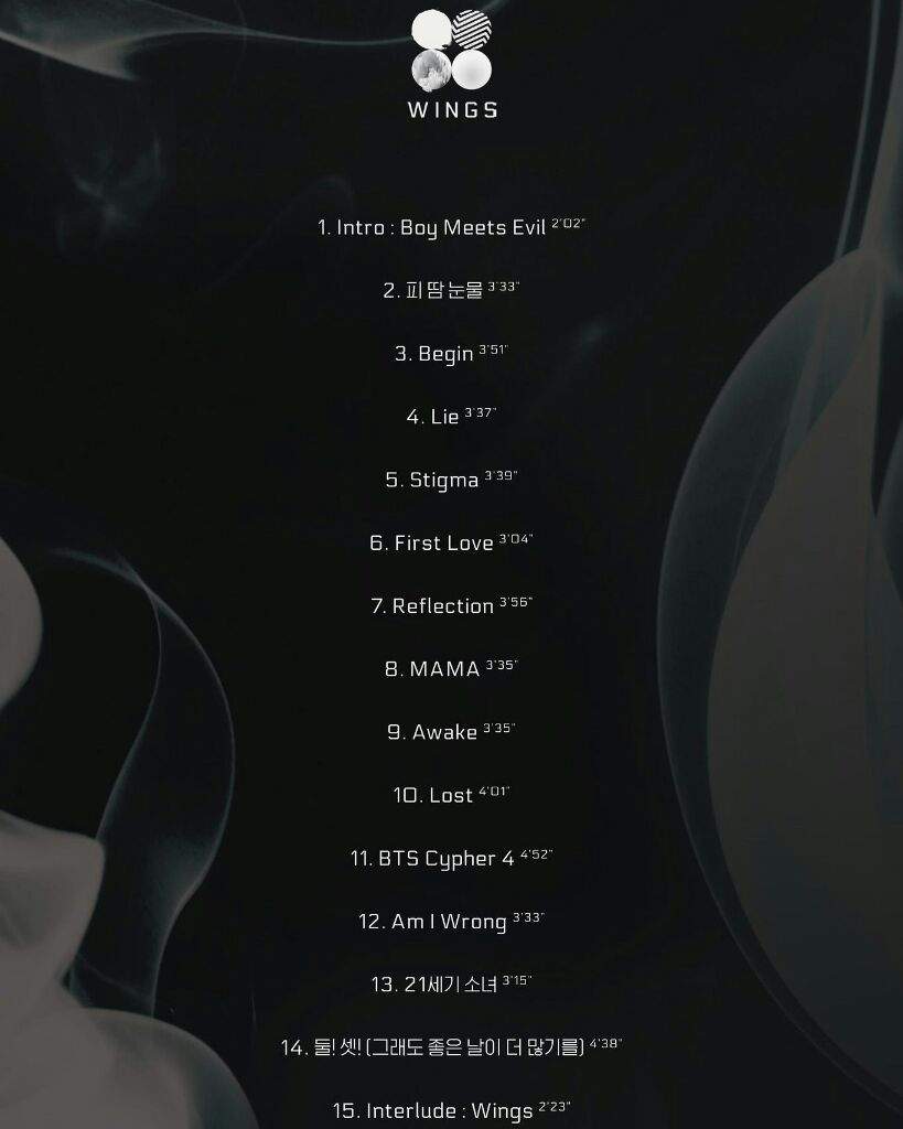 BTS Wings Tracklist KDrama Amino