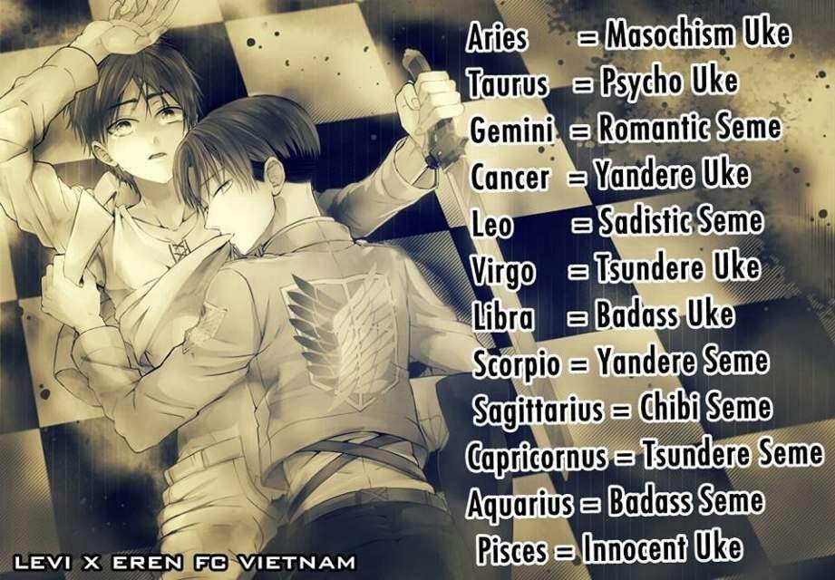 YAOI Seme ou Uke Zodíaco Otanix Amino