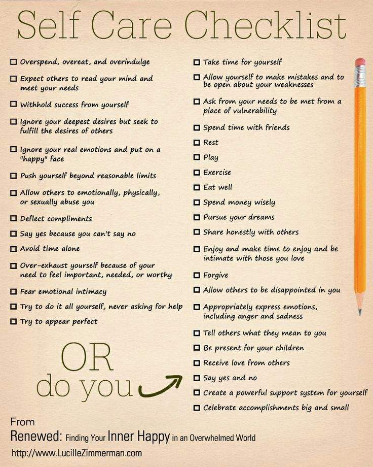self care checklist for depression