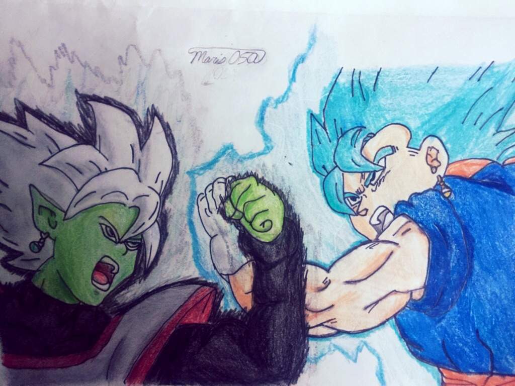 My drawing of Merged Zamasu vs SSJB Vegito | DragonBallZ Amino