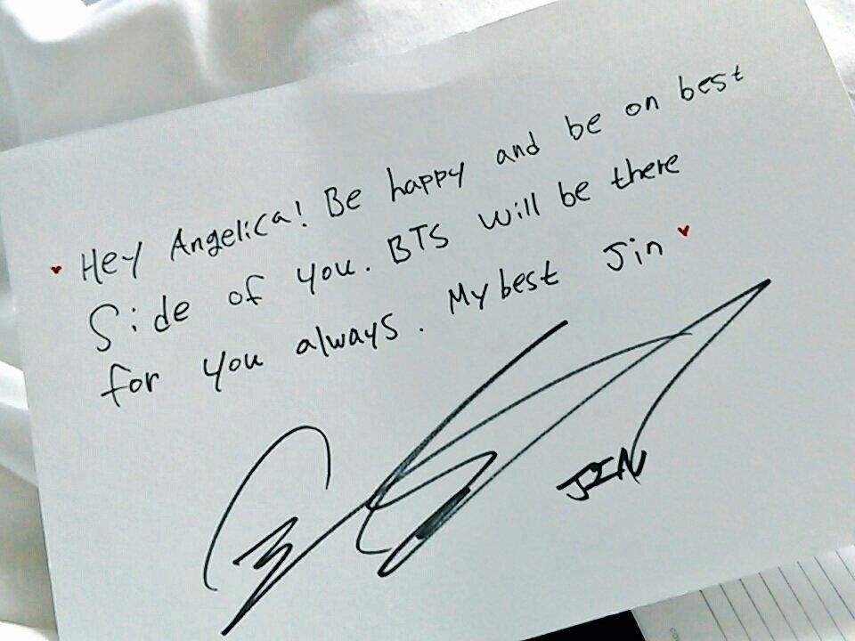 Surat Jin BTS untuk Angelica.