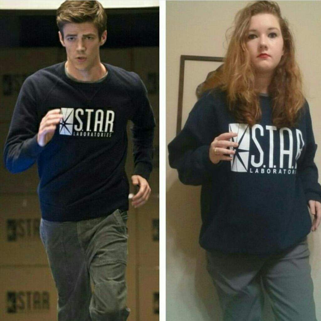 flash wearing star labs sweatshirt