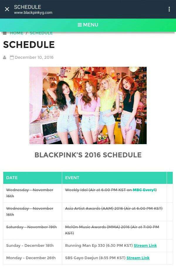 Blackpink S 16 Schedule Blink 블링크 Amino