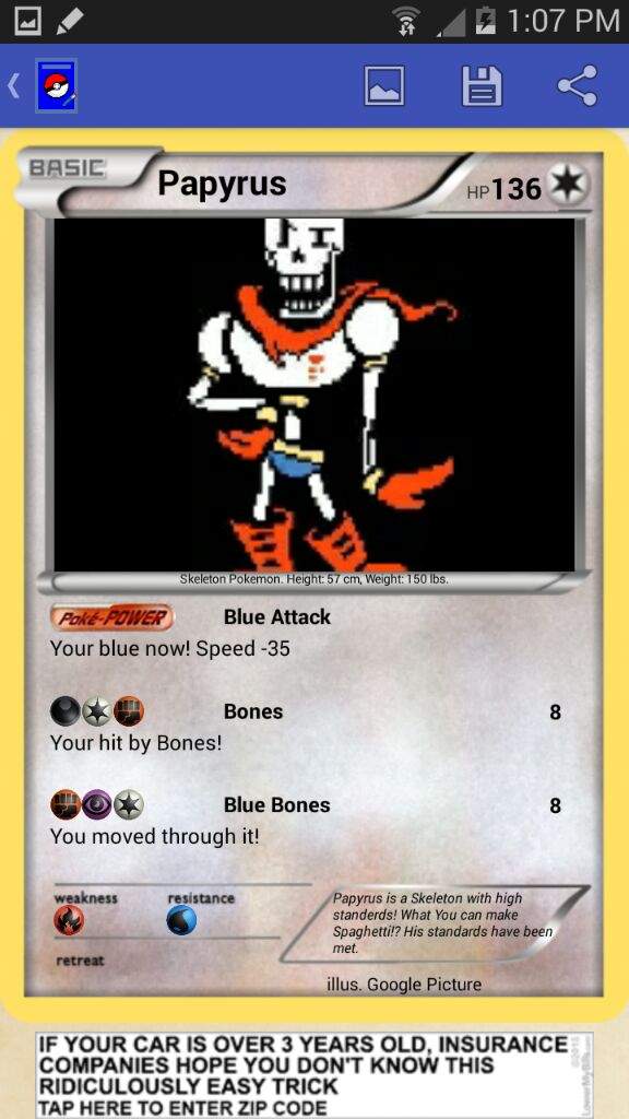 Papyrus Pokemon Card! Undertale Amino