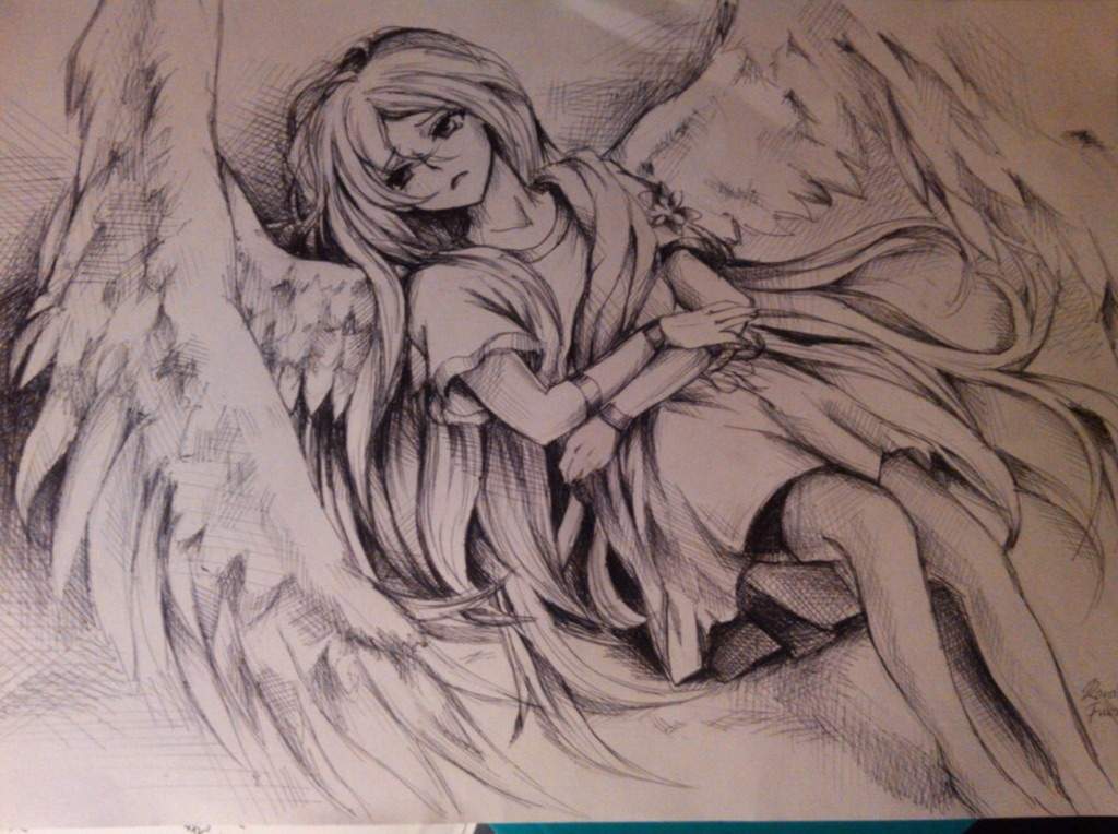 sad angel drawings anime