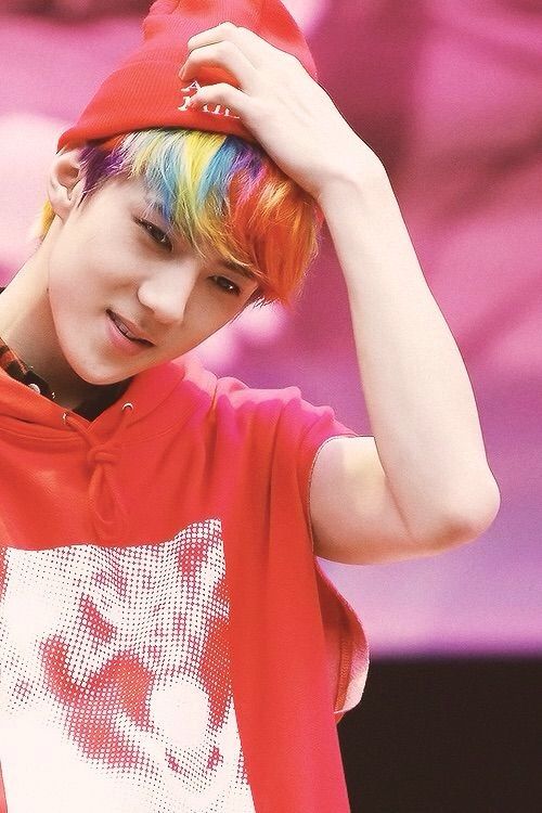 Sehun Rainbow Hair Appreciation ️💛💚💜💙 | EXO (엑소) Amino