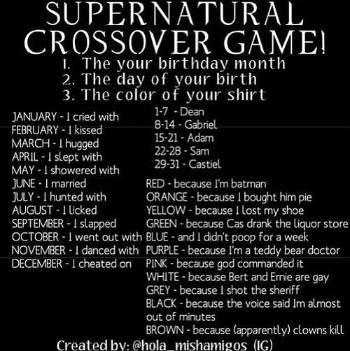 Supernatural birthday scenario games | Supernatural Amino