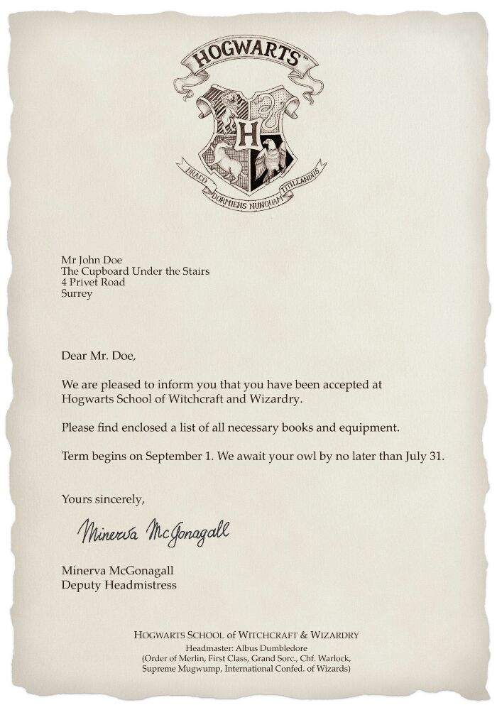 Carta De Hogwarts Em Ingles - Sample Web u