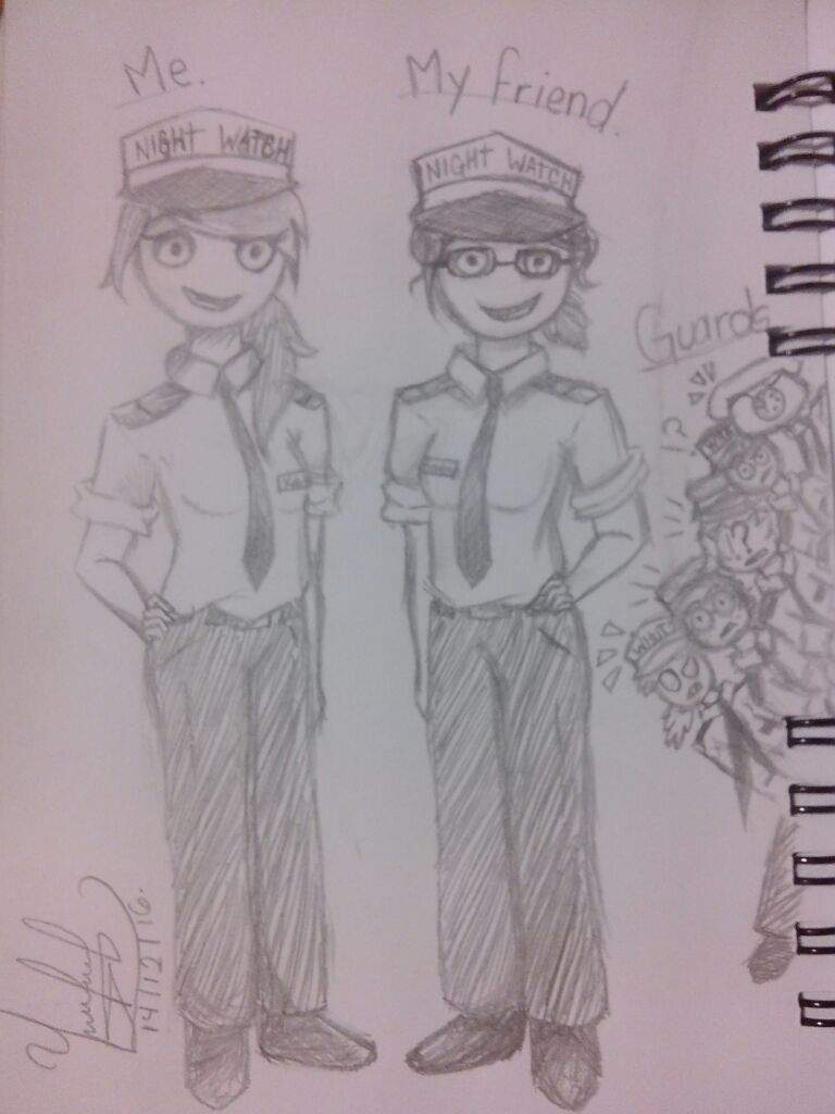 Mi amiga y yo como guardias de seguridad!! (Dibujo) | FNaF Amino [ Español  ] Amino
