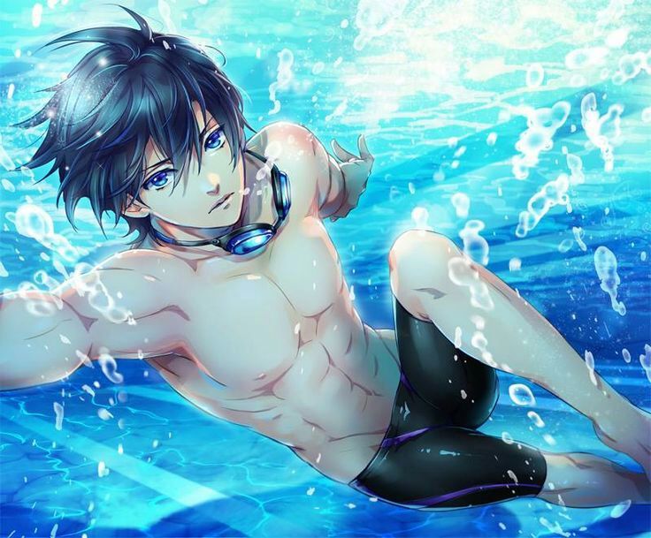 Image result for Black hair anime boy swimsuit