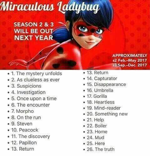 Los Nombres de los Episodios de la segunda temporada de miraculous ladybug  | •Miraculous Ladybug Español• Amino