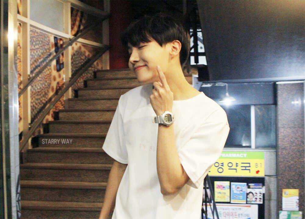 jhope asking you to kiss his cheek.
