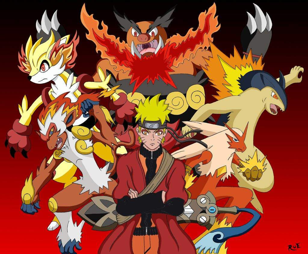 I Googled Naruto and Pokemon crossovers, wasn't disappointed. 