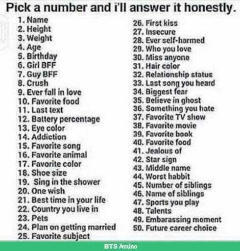 Pick a number and I'll answer it honestly | ARMY's Amino