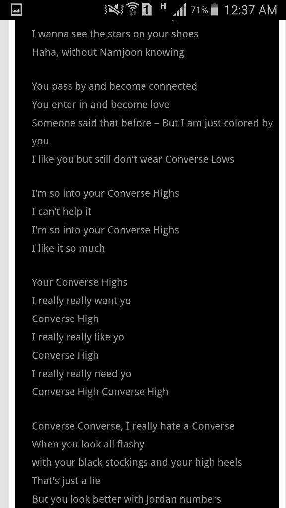 converse high bts lyrics hangul