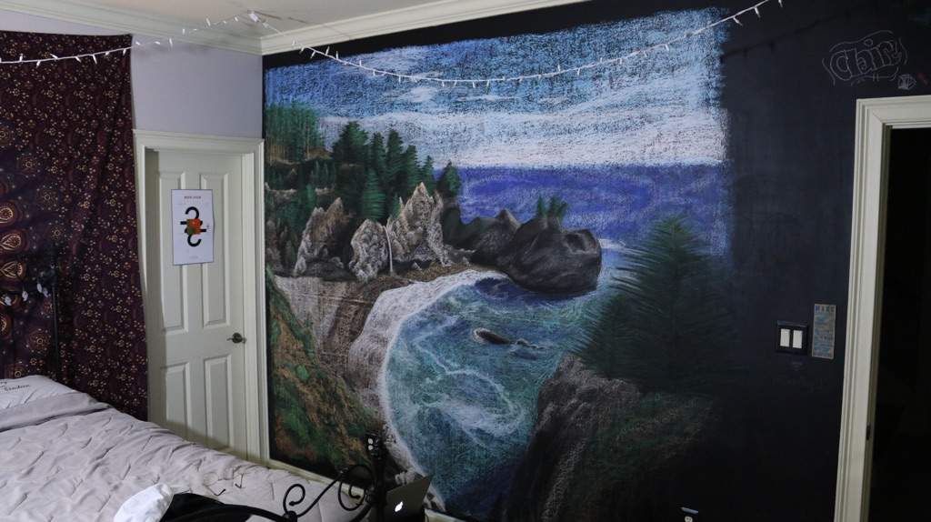 Bedroom Wall Mural Art Amino Chalk Drawing I Did On My Bedroom Wall Painted With Chalkboard Paint It S A Of Big Sur California And Took Me Week Half Or So