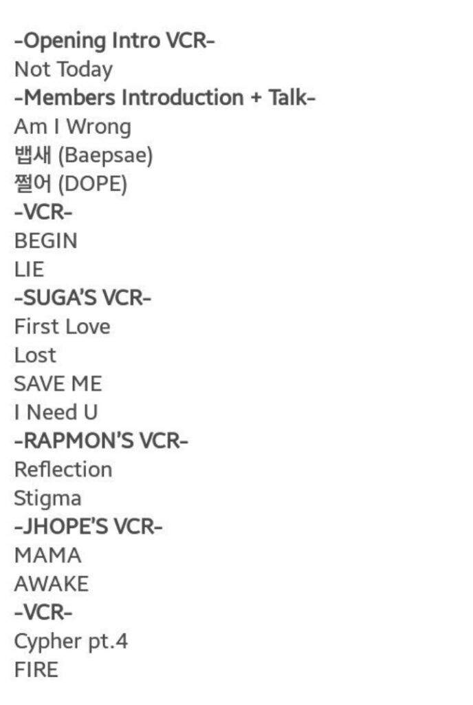 wings tour song list