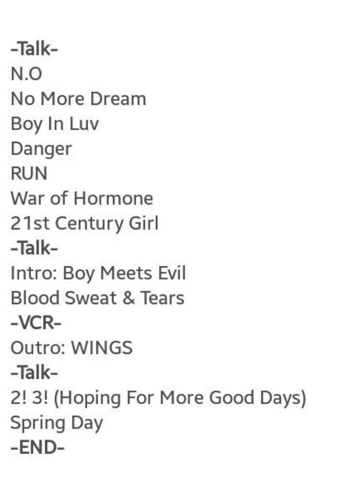 wings tour song list